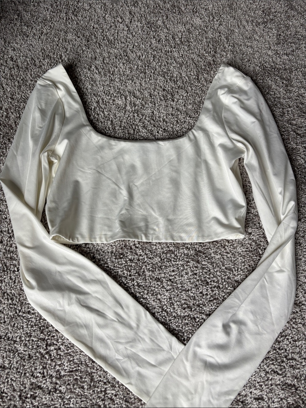 Long-Sleeve White Scoop Neck Crop Top